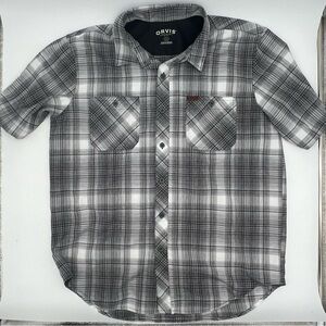 Orvis Button Up Shirt Mens L Classic Collection Short Sleeve Polyester Plaid